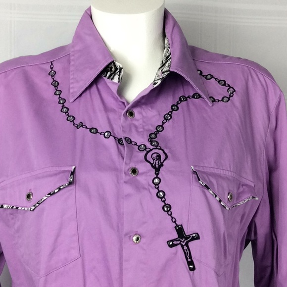 Reminni Other - Reminni Mens Purple Rosary Embellished Western Shirt Sz 3X